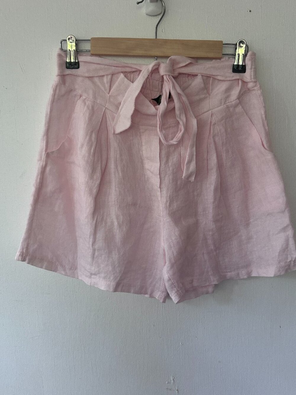 Puro Lino Italian Linen Shorts Womens M Pink Paperbag Waist Coastal Feminine